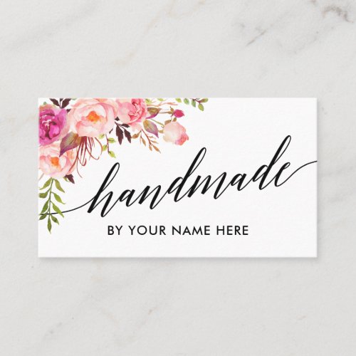 Calligraphy Watercolor Pink Floral Hand Made Business Card