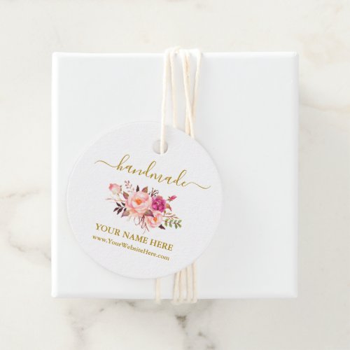 Calligraphy Watercolor Pink Floral Handmade Gold Favor Tags