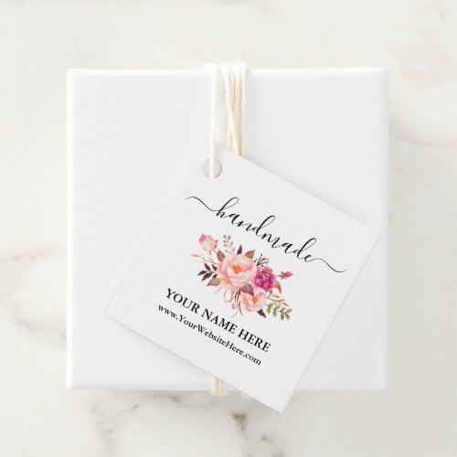 Calligraphy Watercolor Pink Floral Handmade Tag