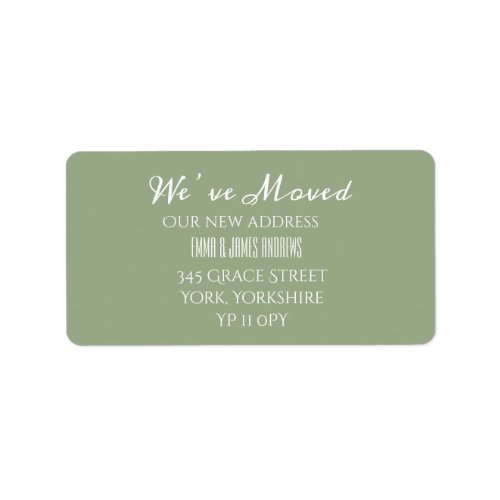 Calligraphy Weve Moved New Address Sage Green Label