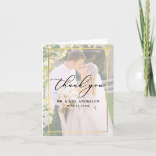 Calligraphy Wedding 2 Photo Gold Overlay Note Letterpress Thank You Card