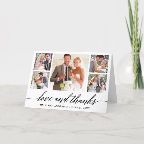 Calligraphy Wedding 5 Photo Love and Thanks Fold Thank You Card