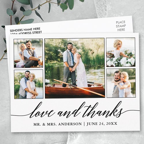 Calligraphy Wedding 5 Photo Love and Thanks Postcard