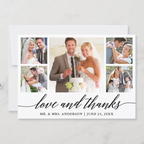 Calligraphy Wedding 5 Photo Love and Thanks Thank You Card