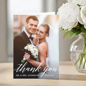 Calligraphy Wedding Bride and Groom Photo Fold Thank You Card
