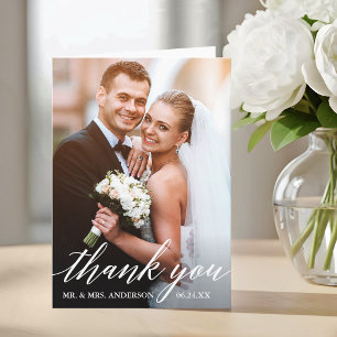 Calligraphy Wedding Bride and Groom Photo Fold Thank You Card