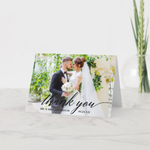 Calligraphy Wedding Bride Groom Photo B Fold Letterpress Thank You Card