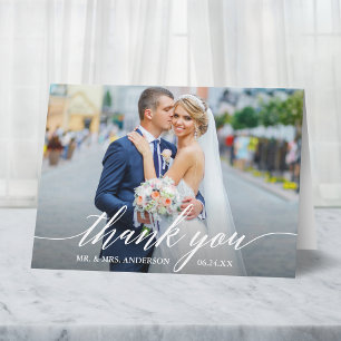 Calligraphy Wedding Bride Groom Photo W Note Letterpress Thank You Card