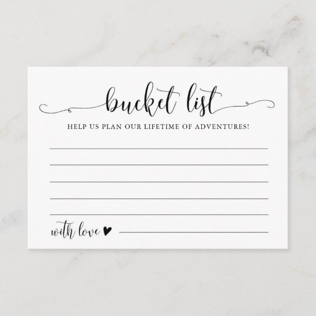 Calligraphy Wedding Bucket List Advice Cards (Front)