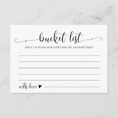 Calligraphy Wedding Bucket List Advice Cards