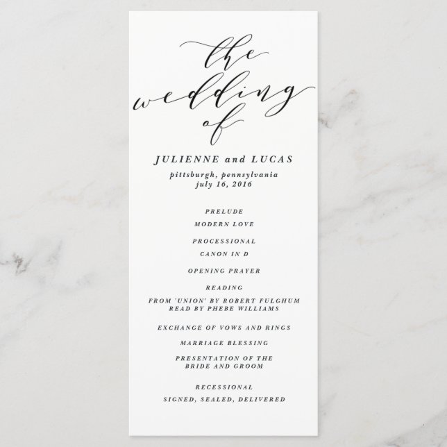 Calligraphy Wedding Ceremony Progam | Black Program (Front)