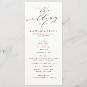 Calligraphy Wedding Ceremony Progam Burgundy Program