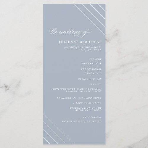 Calligraphy Wedding Ceremony Progam  Dusty Blue Program