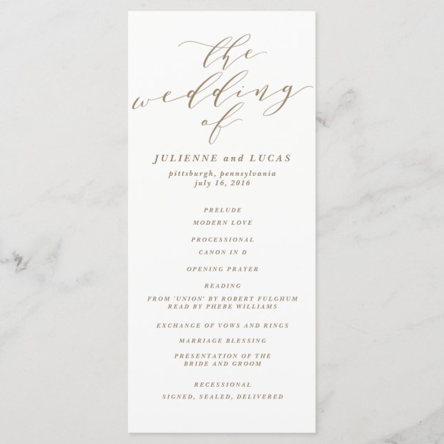 Calligraphy Wedding Ceremony Progam | Gold Program (Front)