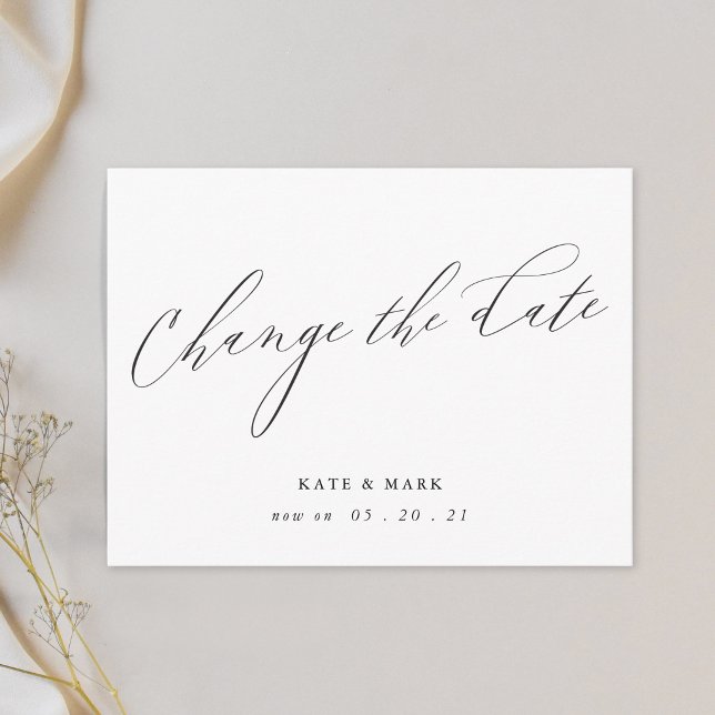Calligraphy Wedding Change the Date Announcement Postcard (Creator Uploaded)