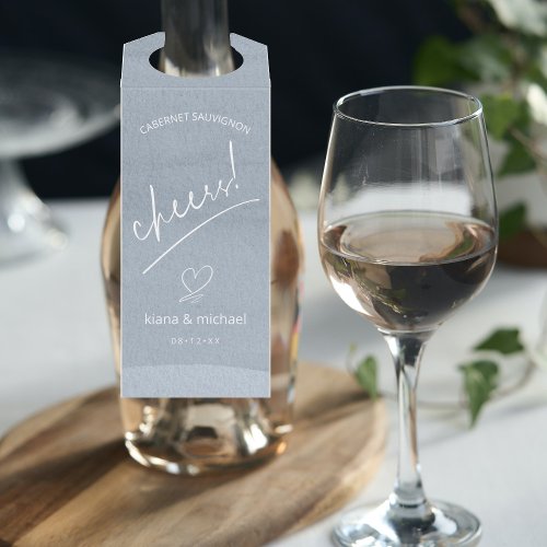 Calligraphy Wedding Cheers Dusty Blue ID771 Bottle Hanger Tag