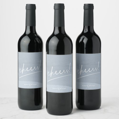 Calligraphy Wedding Cheers Dusty Blue ID771 Wine Label