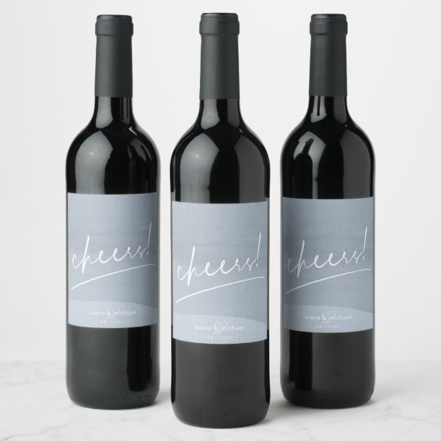 Calligraphy Wedding Cheers Dusty Blue ID771 Wine Label (Bottles)