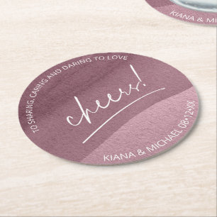 Calligraphy Wedding Cheers Mauve ID771 Round Paper Coaster