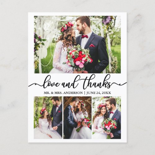 Calligraphy Wedding Collage 4 Photo Love Thanks Postcard