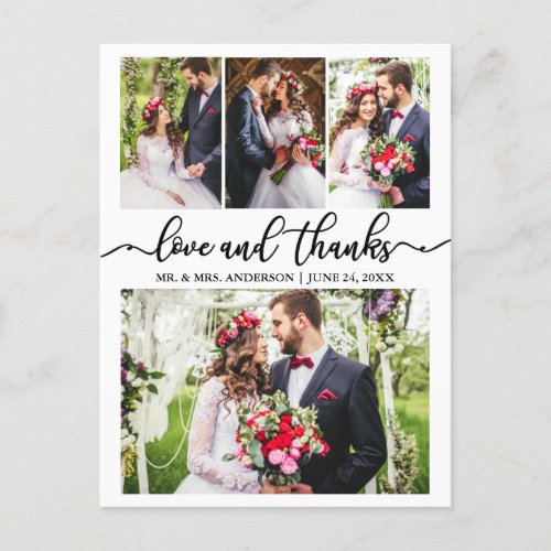 Calligraphy Wedding Collage Love Thanks 4 Photo Postcard