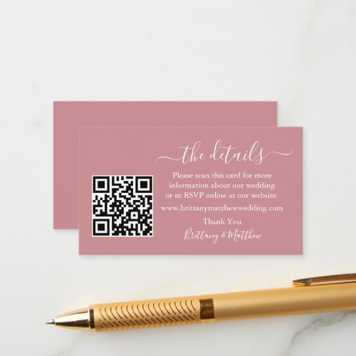Calligraphy Wedding Details Website QR Dusty Rose