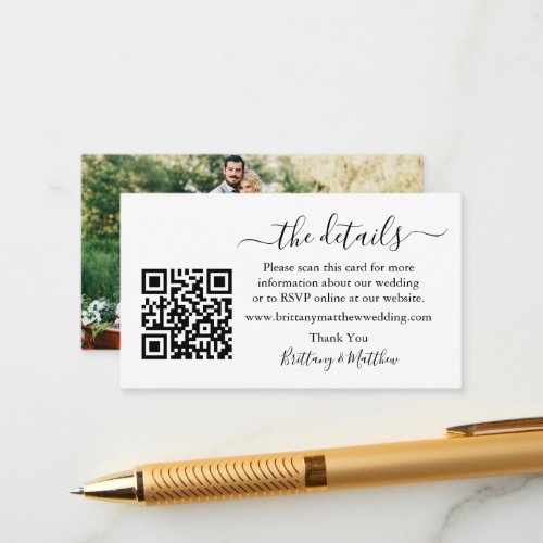 Calligraphy Wedding Details Website QR Photo Enclosure Card