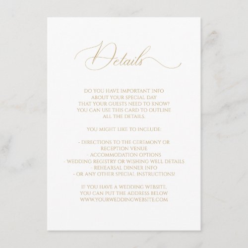 Calligraphy Wedding Fairy Tale Details Faux Gold Enclosure Card