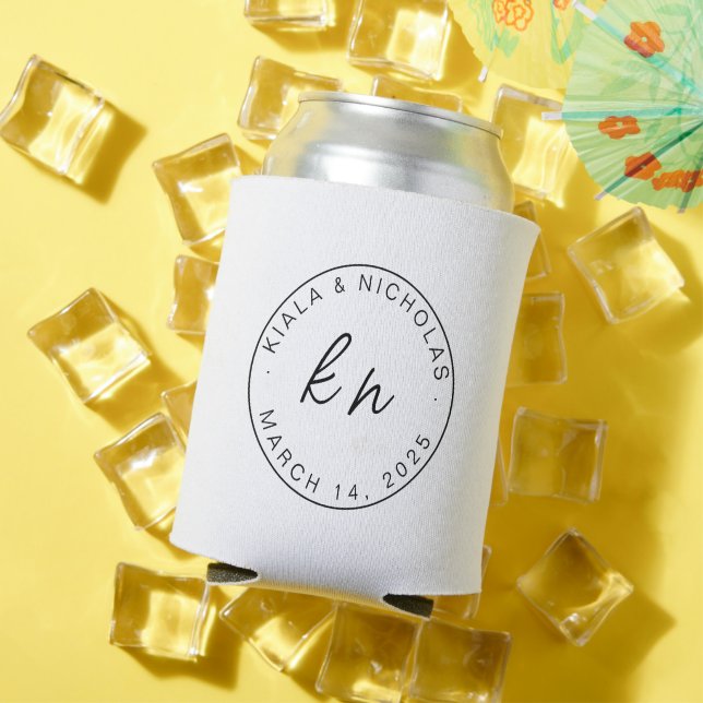 Calligraphy wedding favor can cooler with initials (In Situ Summer)