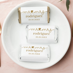Calligraphy Wedding Gold Heart Mr. and Mrs. Name Hershey's Miniatures