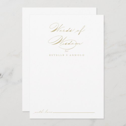 Calligraphy Wedding Gold Words of Wisdom  Advice Card