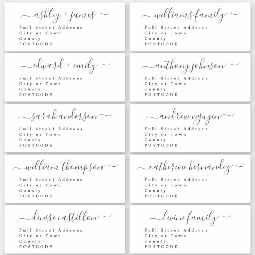 Calligraphy Wedding Guest Address Labels UK Layout