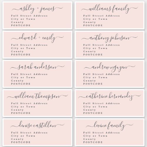 Calligraphy Wedding Guest Address Labels UK Layout