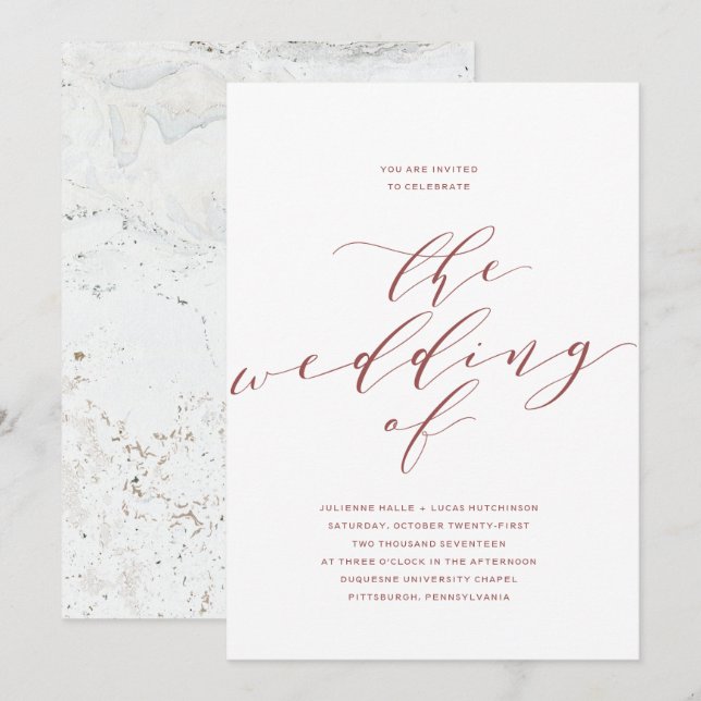 Calligraphy Wedding Invitation | Burgundy Marsala (Front/Back)