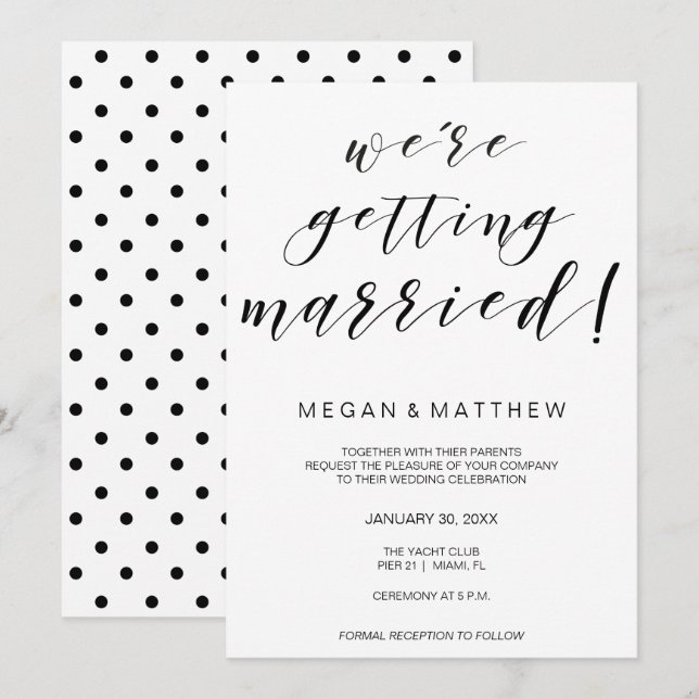 Calligraphy wedding invitation card black white (Front/Back)