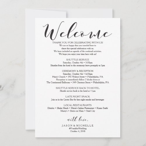 Calligraphy Wedding Itinerary _ Wedding Welcome Invitation