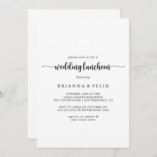 Calligraphy Wedding Luncheon Bridal Shower  Invitation