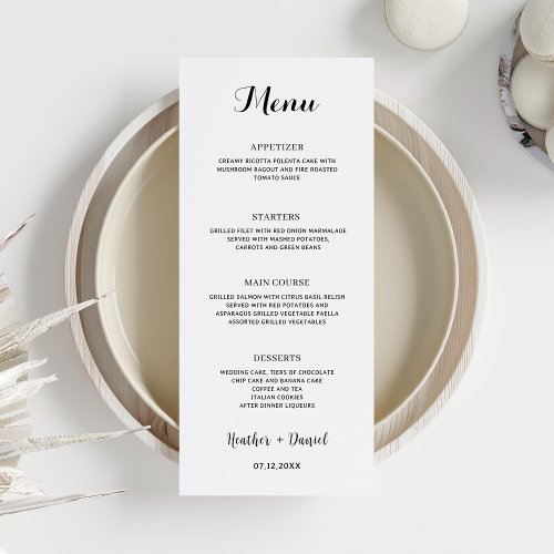 Calligraphy Wedding Menu Table Reception Dinner Invitation