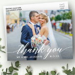 Calligraphy Wedding Photo Bride Groom Thank You W Postcard<br><div class="desc">Modern Calligraphy Wedding Bride and Groom Photo Thank You Postcard - White Script</div>