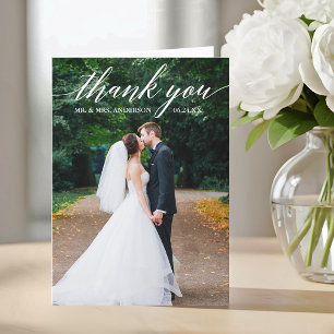 Calligraphy Wedding Photo Elegant Folded Letterpress Thank You Card
