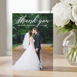 Calligraphy Wedding Photo Elegant Folded Thank You Card<br><div class="desc">Modern Calligraphy Wedding Bride and Groom Photo Thank You Folded Card - White Script</div>