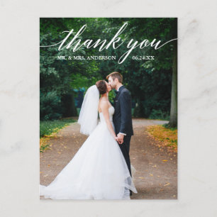 Calligraphy Wedding Photo Elegant Thank You Postcard
