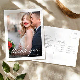 Calligraphy Wedding Photo Thank You Postcard