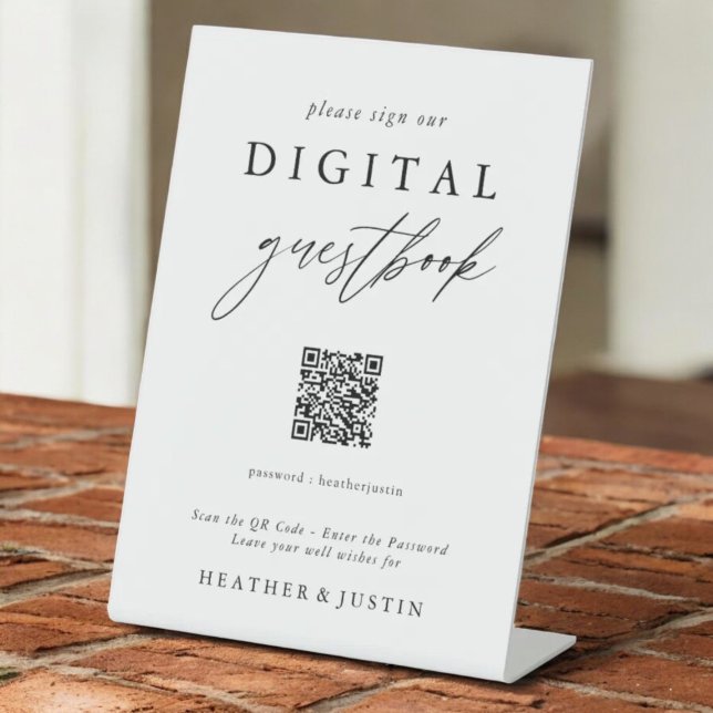 Calligraphy Wedding QR Code Digital Guest Book Pedestal Sign (Creator Uploaded)