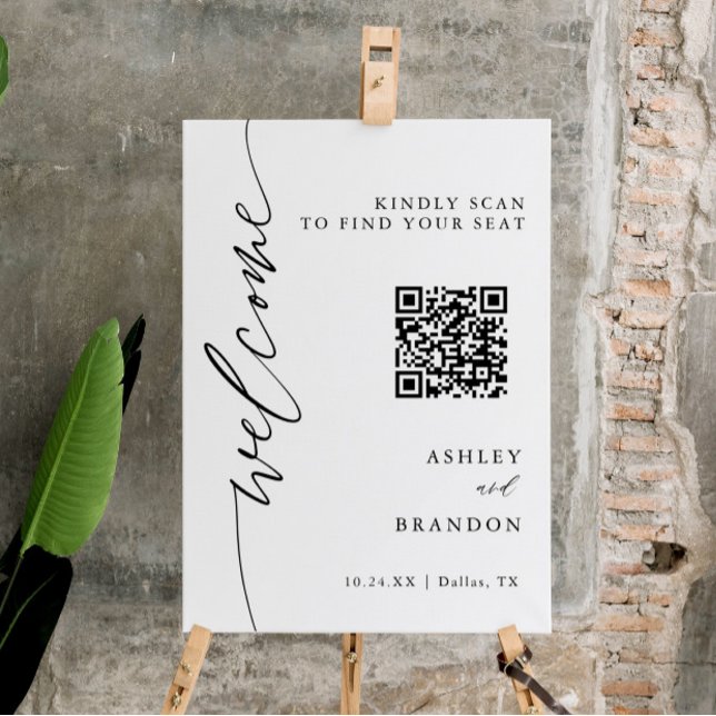 Calligraphy Wedding QR Code Seating Chart  Foam Board (Creator Uploaded)