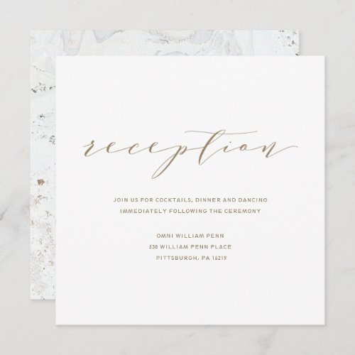 Calligraphy Wedding Reception Card  Gold