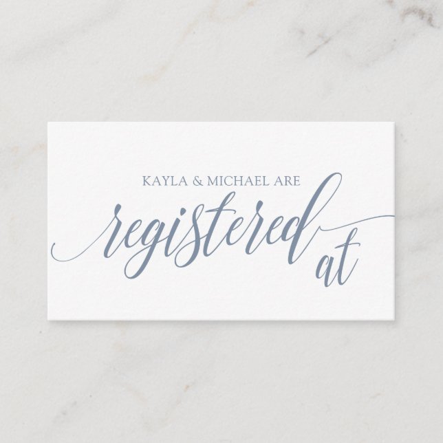 Calligraphy Wedding Registry Cards - Dusty Blue (Front)