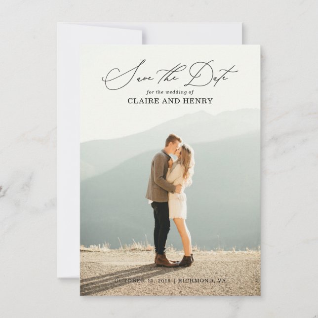 Calligraphy Wedding Save the Date Card (Front)