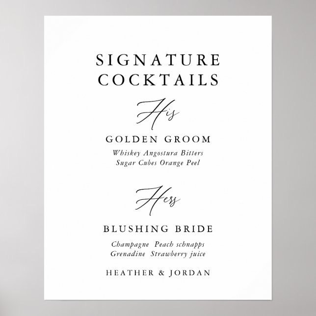 Calligraphy Wedding Signature Cocktail Bar Sign (Front)