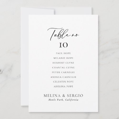 Calligraphy Wedding Table 10 Seating Chart card